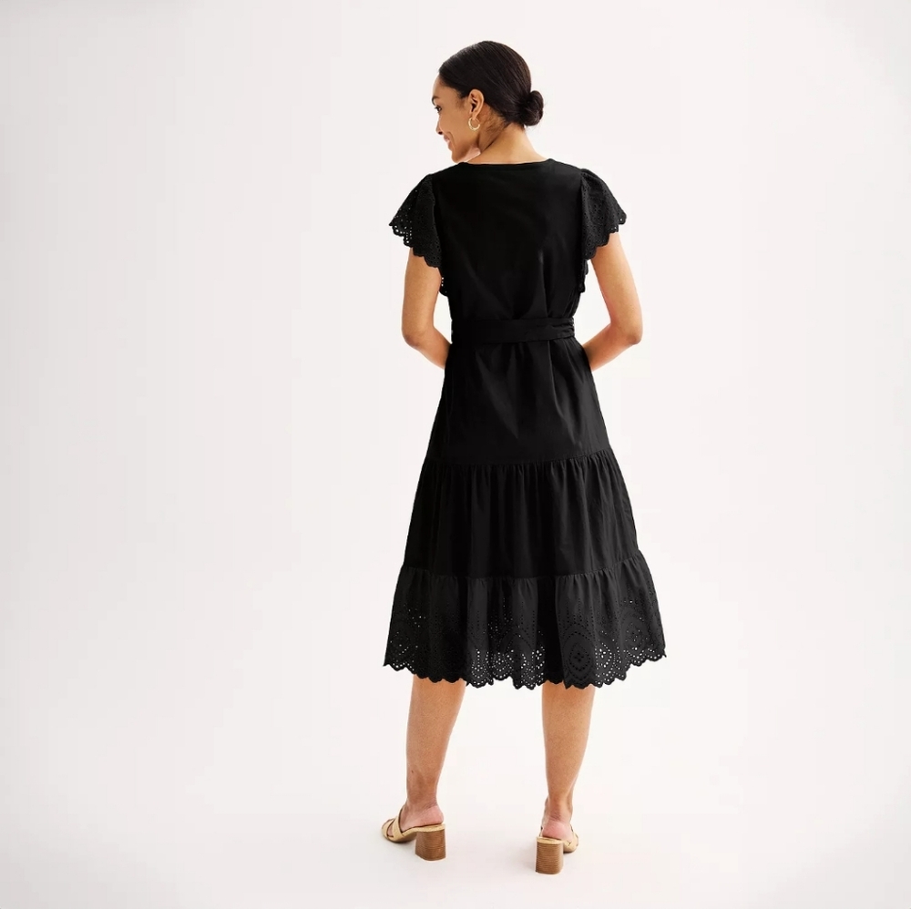 Nine West Black Eyelet Midi Dress - Picture 2 of 7